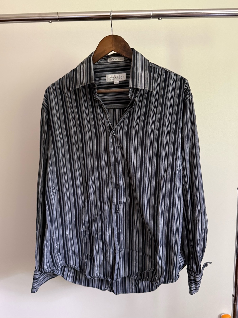 Striped Black and Gray Long-Sleeve Dress Shirt by Linen & Home